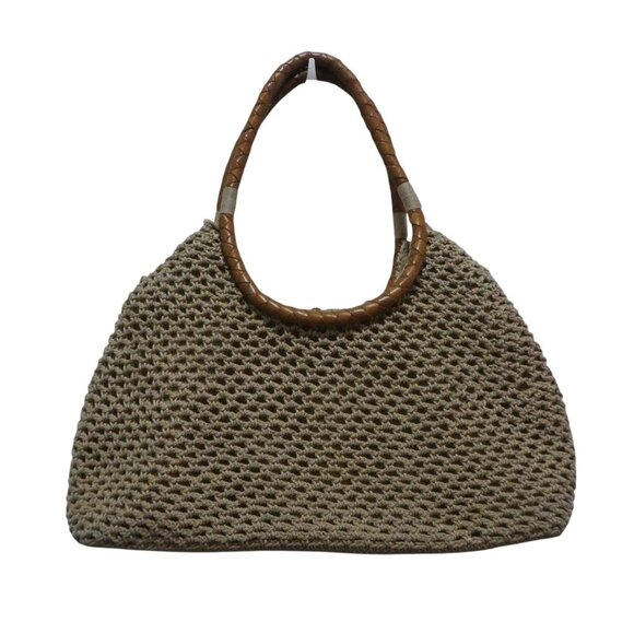 The Sak Tan Fishnet Crochet Weave Braided Leather Straps Handbag Tote Purse - Picture 3 of 9